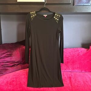 Vince Camuto Black Knit Gold Studded Long Sleeve Dress
